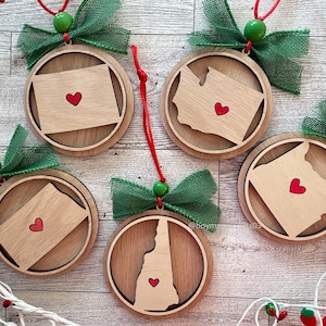 State Ornaments SVG, Glowforge, Laser Cut Files, Christmas Ornaments, State Love, Layered Ornament, All 50 States