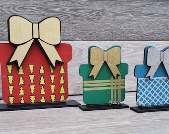 Presenta Estantes Sitters SVG, Laser Cut Files, SVG, Glowforge, Regalos de Navidad, Decoración navideña, Kit de bricolaje Laser Cut File