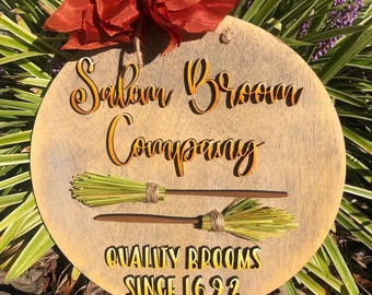Salem Broom Company SVG File, Halloween, Witches, Glowforge, Laser Cut, Brooms, Door Hanger, Marketing Photos (Does NOT include Straw)