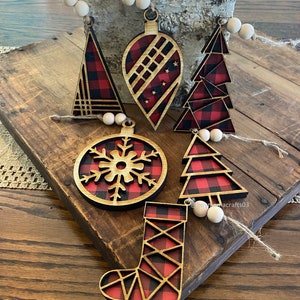 Geometric Christmas Ornaments SVG File, Glowforge, Laser Cut File, Christmas Tree, Stocking, DIY Kit, Snowflake