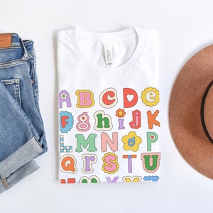 Retro Alphabet Tee, ABCs Shirt For Teachers, Back To School Outfit, Cute Kindergarten Preschool Teacher Apparel