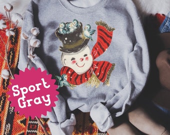 Snowman Sweatshirt, Vintage Illustration, Retro Style Shirts for Christmas, Cute Xmas Sweater