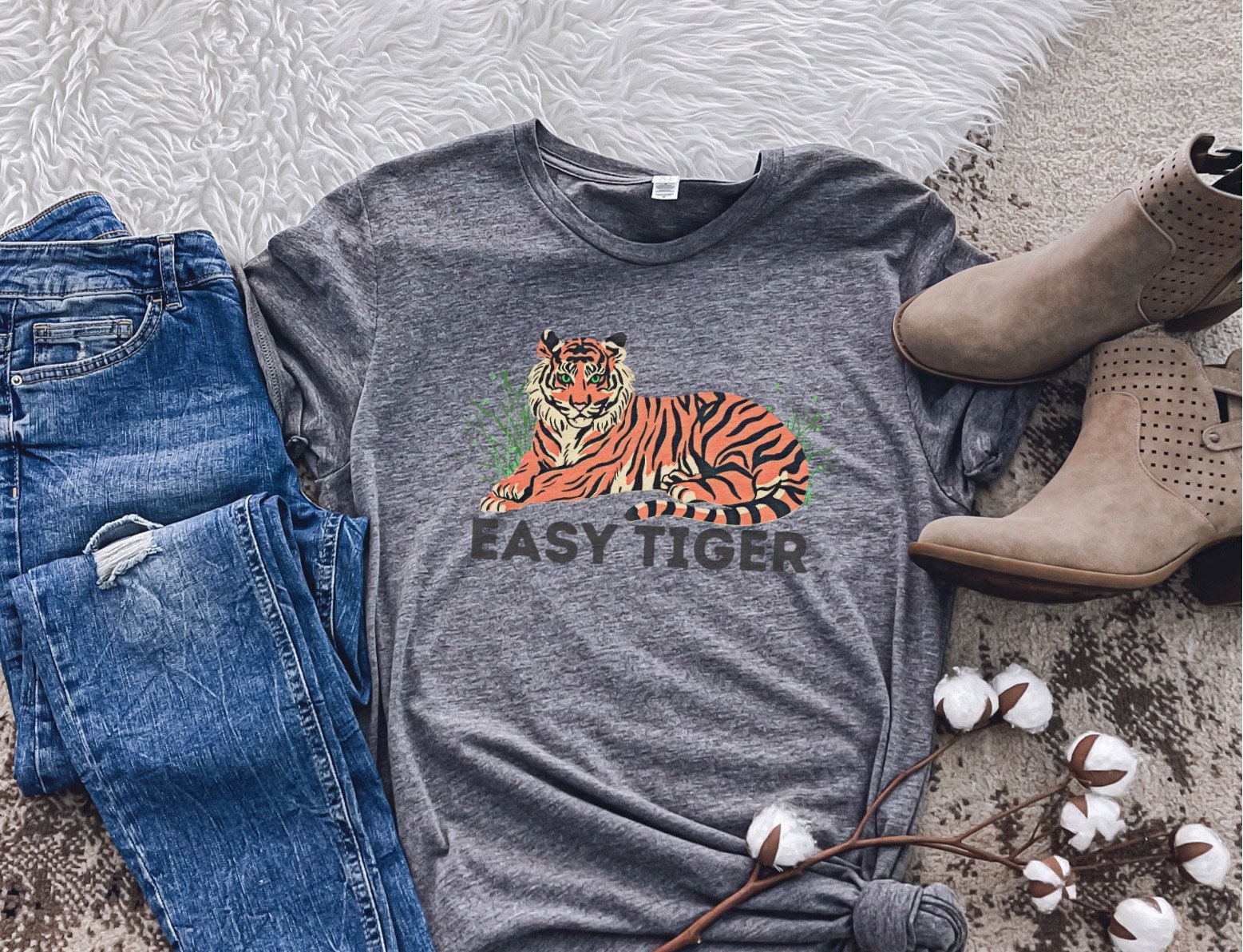 Easy Tiger Vintage Unisex T-Shirt. Slim Fit Heather Grey Tee. Shirt for Men  Women.