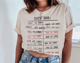 Vintage Library Due Date Card Tshirt GIft For Reader, Bookworm Shirts, March Reading Month Teacher Librarian Tee