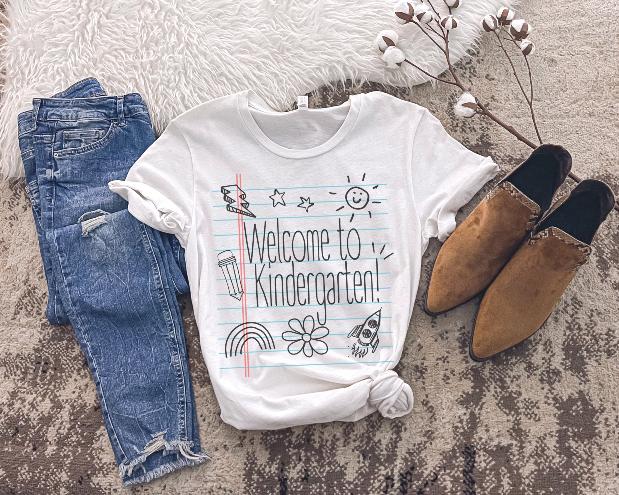 Welcome To Kindergarten Notebook Doodle Tshirt, Cute School Orientation Tee, Unique Teacher Shirt, Welcome Back First Day Fall Outfit