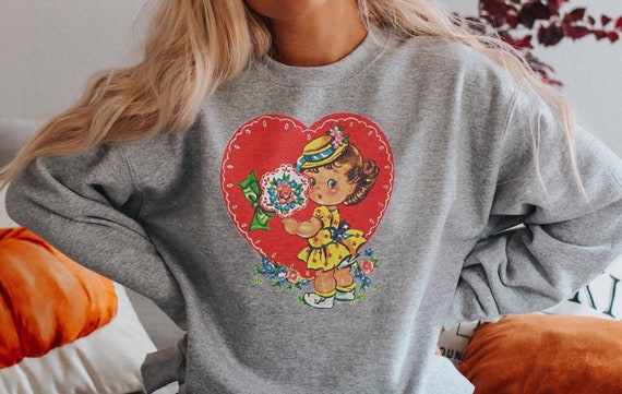 SheMakesMeLaugh Vintage Valentine Sweatshirt, Valentines Day Sweater, Antique Comic Shirt, Womens Winter Crewneck