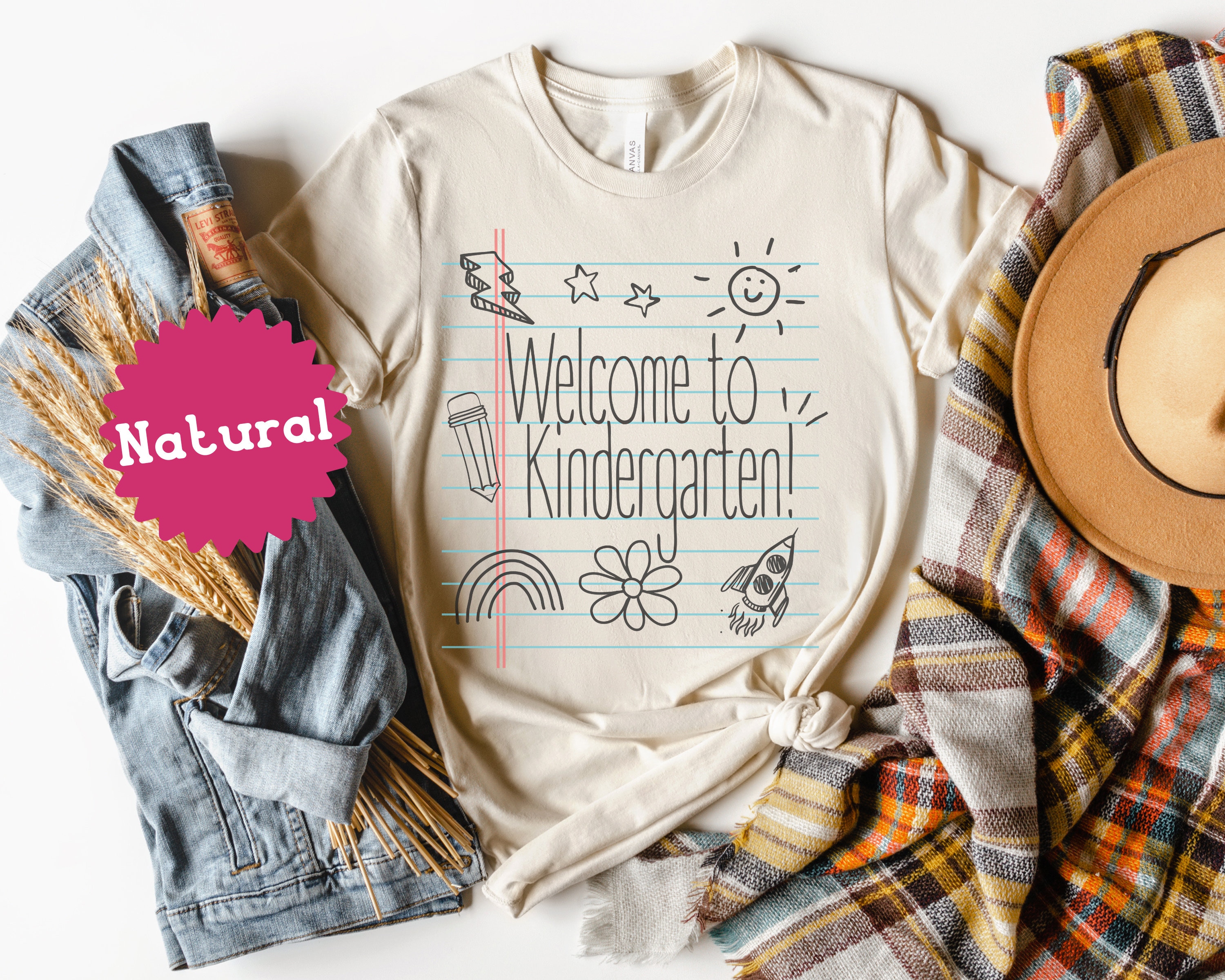 Welcome To Kindergarten Notebook Doodle Tshirt, Cute School Orientation Tee, Unique Teacher Shirt, Welcome Back First Day Fall Outfit