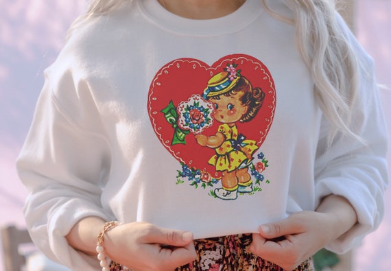 SheMakesMeLaugh Vintage Valentine Sweatshirt, Valentines Day Sweater, Antique Comic Shirt, Womens Winter Crewneck