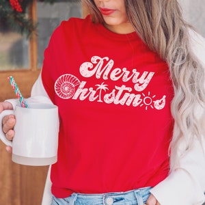 Tropical Christmas Tshirt, Merry Christmas Beach Tee, Shirt For Christmas Vacation, Snowbirds Gift, Cute Xmas Shirts For Grandma and Grandpa