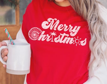 Tropical Christmas Tshirt, Merry Christmas Beach Tee, Shirt For Christmas Vacation, Snowbirds Gift, Cute Xmas Shirts For Grandma and Grandpa