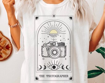 The Photographer Tarot Card Comfort Colors Tshirt, Boho Tshirts For Women, Celestial Tees, Moon Phase Tee, Oversized Tshirts, Aesthetic