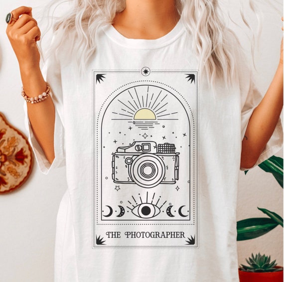 The Photographer Tarot Card Comfort Colors Tshirt, Boho Tshirts For Women, Celestial Tees, Moon Phase Tee, Oversized Tshirts, Aesthetic