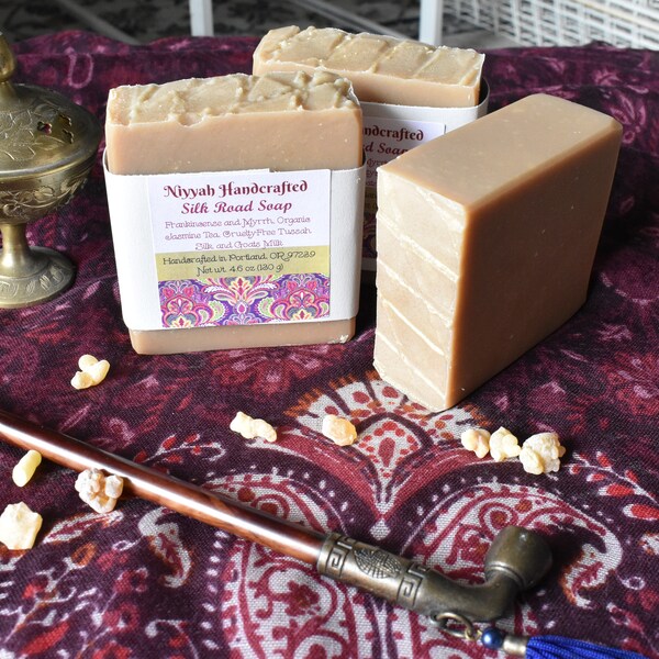 Silk Road Vegetarian Goats Milk Soap, Cruelty-free Tussah Silk Soap, Jasmine Tea Goats Milk Soap