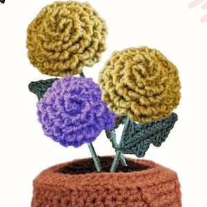 Potted Marigold Mum Flowers Crochet Pattern