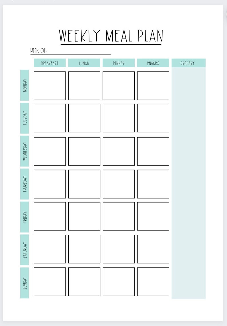 Weekly Meal Plan Weekly Meal Plan Printable Weekly Meal - Etsy