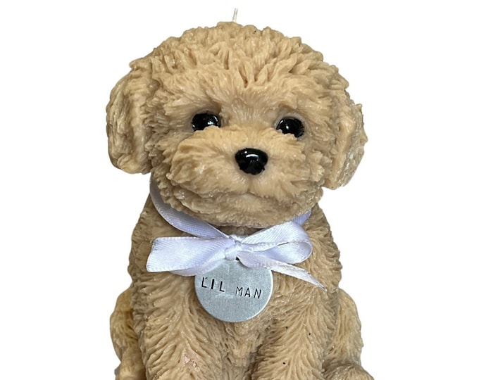 Puppy Dog Shaped candle with personalised tag || Moulded || Sculptured || Pillar