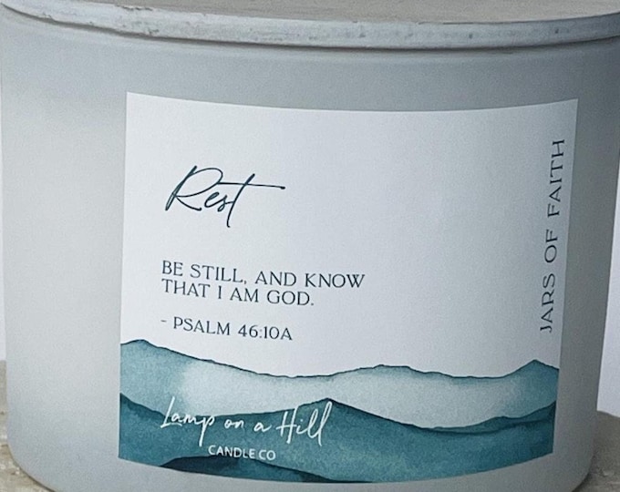 REST | Candle with Bible Verse | Christian Gift | Soy Wax Candle | Hand-poured | English Pear & Freesia | Lamp on a Hill Candle Co