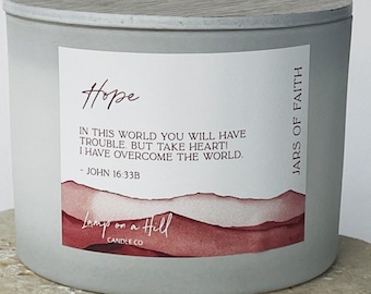 HOPE | Candle with Bible Verse | Christian Gift | Soy Wax Candle | Hand-poured | Lychee Peony | Lamp on a Hill Candle Co