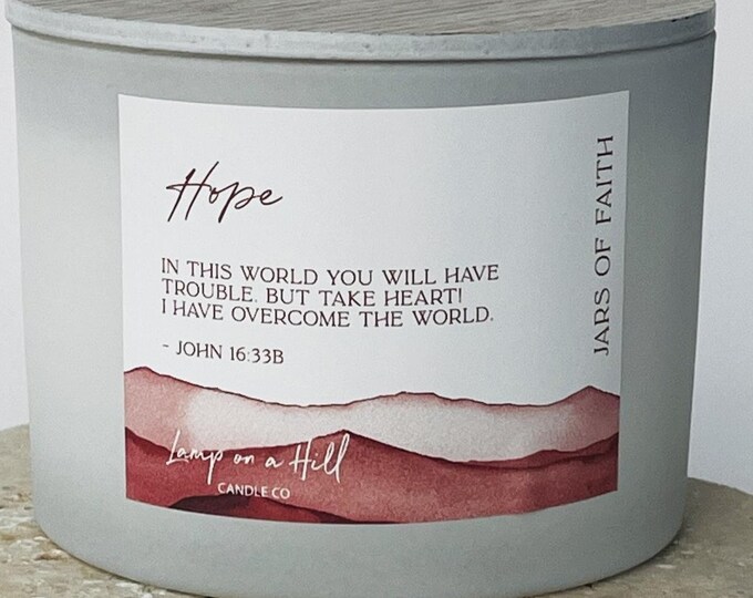 HOPE | Candle with Bible Verse | Christian Gift | Soy Wax Candle | Hand-poured | Lychee Peony | Lamp on a Hill Candle Co