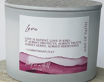 LOVE | Candle for Wedding | Christian Gift | Soy Wax | Hand-poured | Champagne & Strawberries| Lamp on a Hill Candle Co