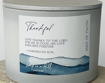 THANKFUL | Candle with Bible Verse | Christian Gift | Soy Wax Candle | Hand-poured | Montego Bay | Lamp on a Hill Candle Co