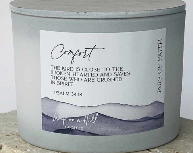 COMFORT | Candle with Bible Verse | Christian Gift | Soy Wax Candle | Hand-poured | Timber & Petals | Lamp on a Hill Candle Co