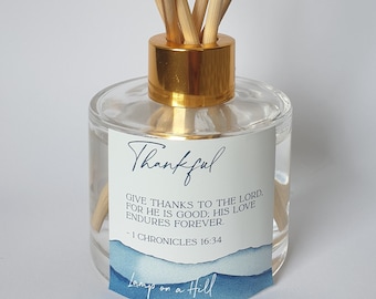 THANKFUL | Bible verse | Reed Diffuser 200ml | Christian Gift | Lamp on a Hill Candle Co | Amazing scent choices