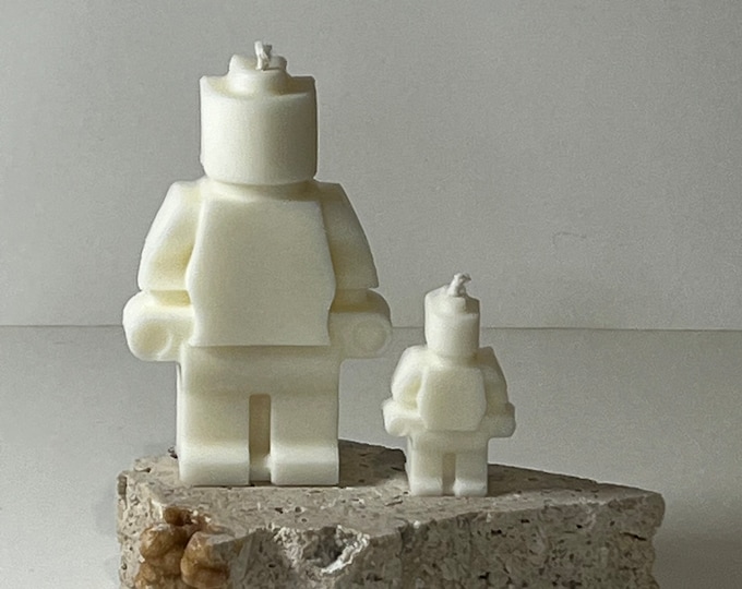 Large and Small Lego man figures sculptural candles - set - Customise your colour/s