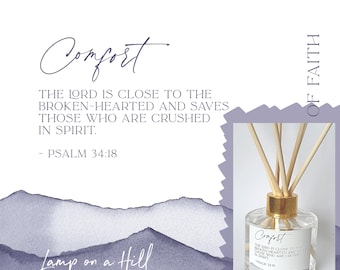 COMFORT | Bible verse | Reed Diffuser 200ml | Christian Gift | Lamp on a Hill Candle Co | Amazing scent choices