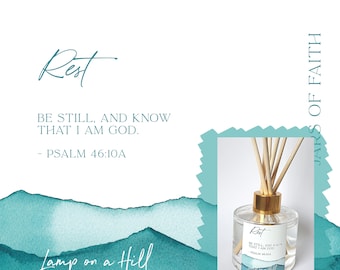 REST | Bible verse | Reed Diffuser 200ml | Christian Gift | Lamp on a Hill Candle Co | Amazing scent choices
