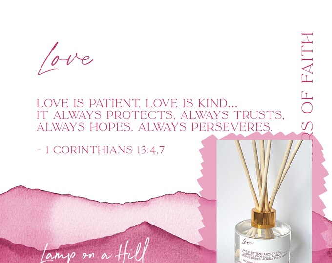 LOVE | Bible verse | Reed Diffuser 200ml | Christian Gift | Lamp on a Hill Candle Co | Amazing scent choices