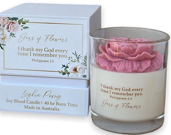 Scripture "Jars of Flowers" Soy Candle - Philippians 1:3