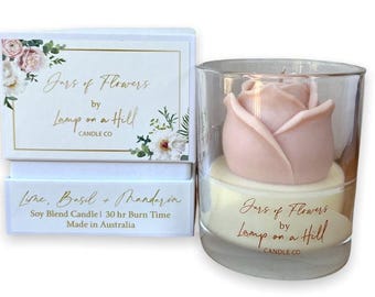 Rose Flower Candle - Lime, Basil & Mandarin scented