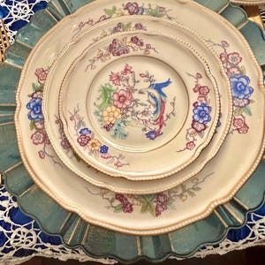 very Rare 22 Pc Phoenix China by Castelton set includes 4 dinner, salad, bread plates. 4 Saucers & 3Demitasse cups , plus sugar and creamer