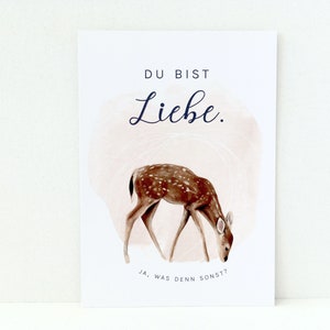 POSTKARTE Du bist Liebe • Herzensbotschaft • Mutmacher • Für Kinder & Erwachsene • Rosa mit Reh