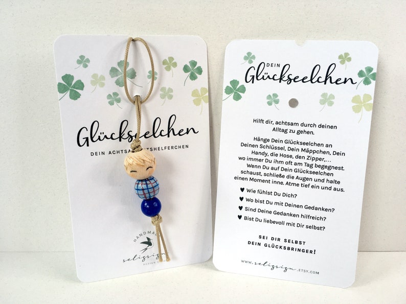 GLÜCKSEELCHEN mindfulness helper companion & lucky charm special gift for school children, teenagers and adults Junge