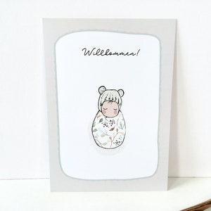 POSTKARTE Willkommen • illustrierte Glückwunschkarte • Babykarte • Geburt • Taufe