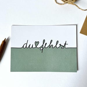 POSTKARTE du fehlst • Herzenkarte A6 • Sehnsuchts- oder Trost-Karte • schlichte Herzenswarme • Verbundenheit ausdrücken
