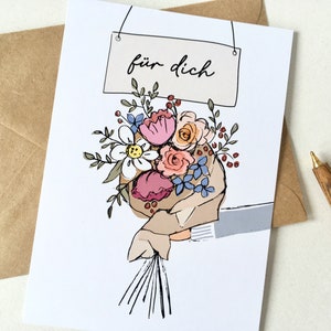 POSTKARTE Für Dich • Grußkarte • illustrierter Blumenstrauß • Geburtstag • Muttertag • Hochzeit