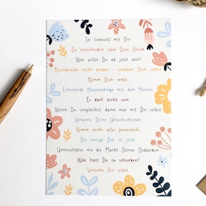 14 POSITIVE GEDANKEN • Selbstliebe • Mutmacher •  Kraftgeber • Unterstützer • Affirmationen für ein positives Mindset • A6 Postkarte Blumen
