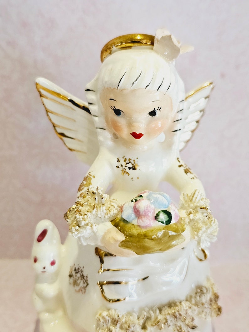 Napco April Angel, April Angel, April Birthday Angel, Napco Angel, Vintage Home Decor, Vintage Easter Decoration, Easter Decoration, Gift image 2