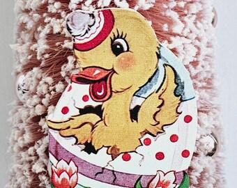 Decoración vintage de pollitos de Pascua, decoración de Pascua, Pascua vintage, decoración vintage, decoración retro de Pascua, regalo, decoración de bandejas escalonadas, Napco, Lefton, Kitsch
