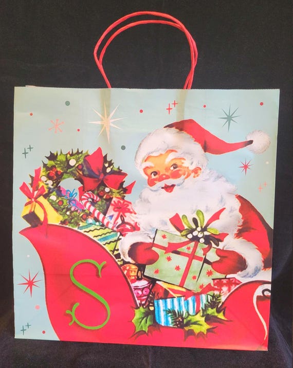 Vintage Christmas Gift Bag Gift Bag Christmas Gift Wrap Gift Wrap Retro Gift Wrap Retro Santa Vintage Santa Gift Retro Christmas Etsy