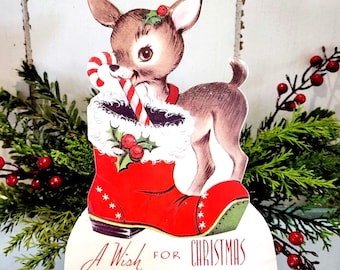 ベサニー・ロウ作のレトロヴィンテージトナカイ、ヴィンテージクリスマスデコレーション、クリスマスデコレーション、レトロクリスマス、ヴィンテージクリスマス、ヴィンテージサンタ、ギフト