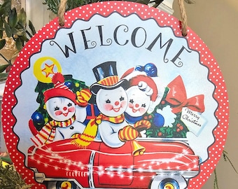 レトロな雪だるまの壁飾り、ヴィンテージクリスマスデコレーション、クリスマスデコレーション、ヴィンテージ雪だるま、クリスマスの壁飾り、ギフト、ヴィンテージクリスマス