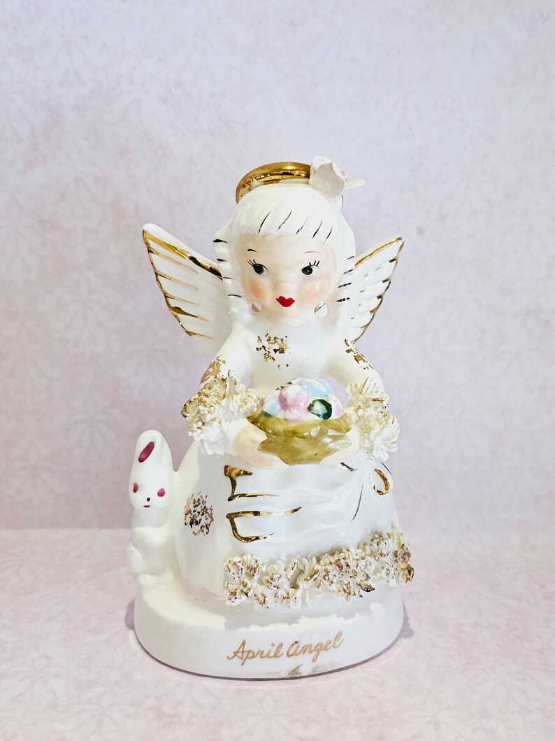 Napco April Angel, April Angel, April Birthday Angel, Napco Angel, Vintage Home Decor, Vintage Easter Decoration, Easter Decoration, Gift image 1