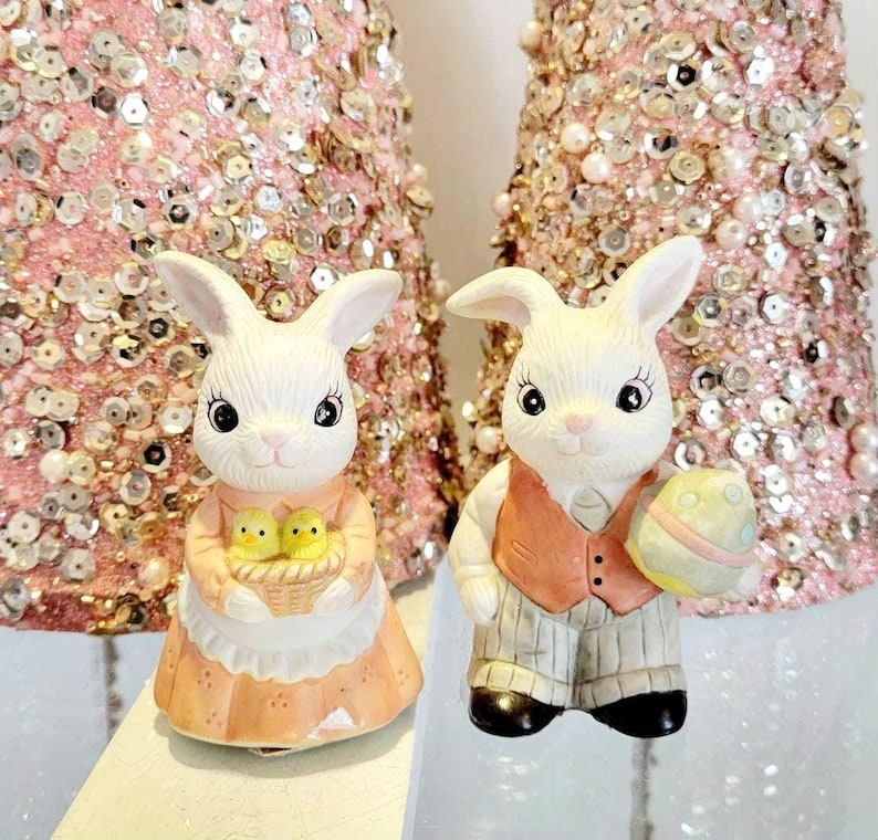 Conjunto de conejito de Pascua vintage, decoración de Pascua vintage, decoración de Pascua, decoración vintage, regalo de Pascua, conejito de Pascua, Pascua vintage, regalo, Napco, Lefton imagen 1