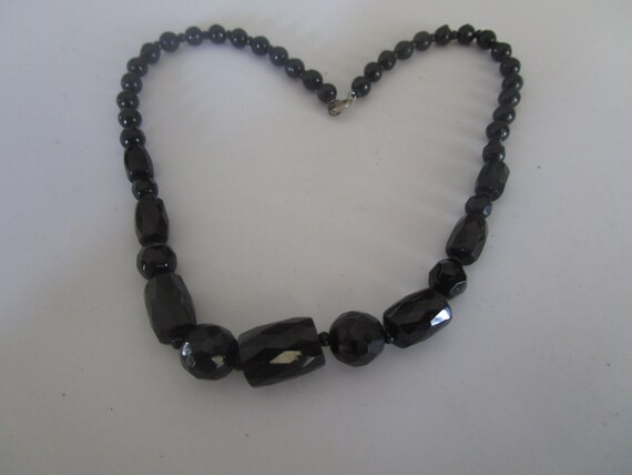 Beautiful Retro 1950's Faceted Black Glass Beaded… - image 1