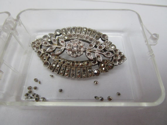 Antique Fancy Silver & Multi Marcasite Flower Bro… - image 1