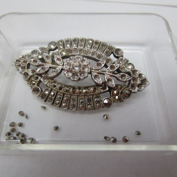 Antique Fancy Silver & Multi Marcasite Flower Brooch